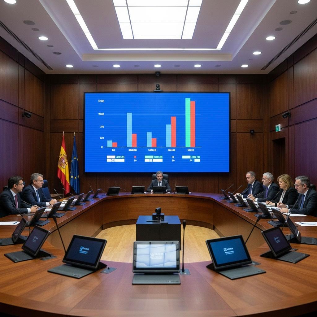Sesión plenaria con sistema de votación electrónica y visualización de resultados en pantalla