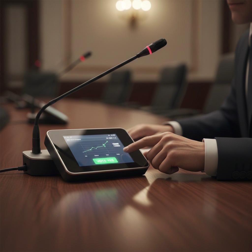 Consola de votación electrónica con micrófono de debate para gestión de plenos