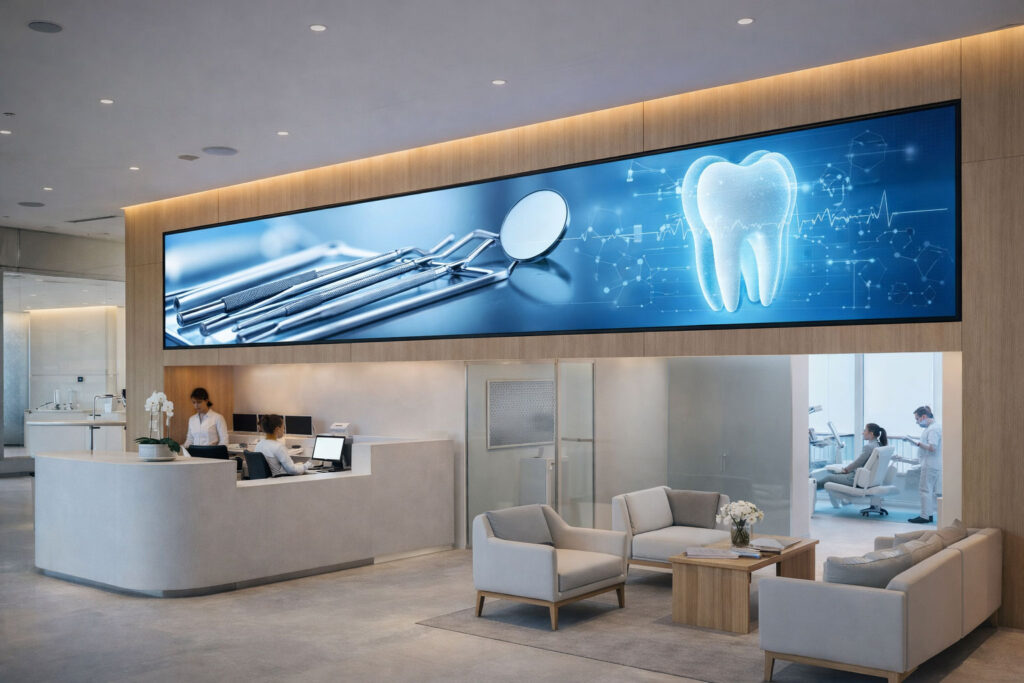 pantalla LED de gran formato integrada en espacio retail para comunicación visual
