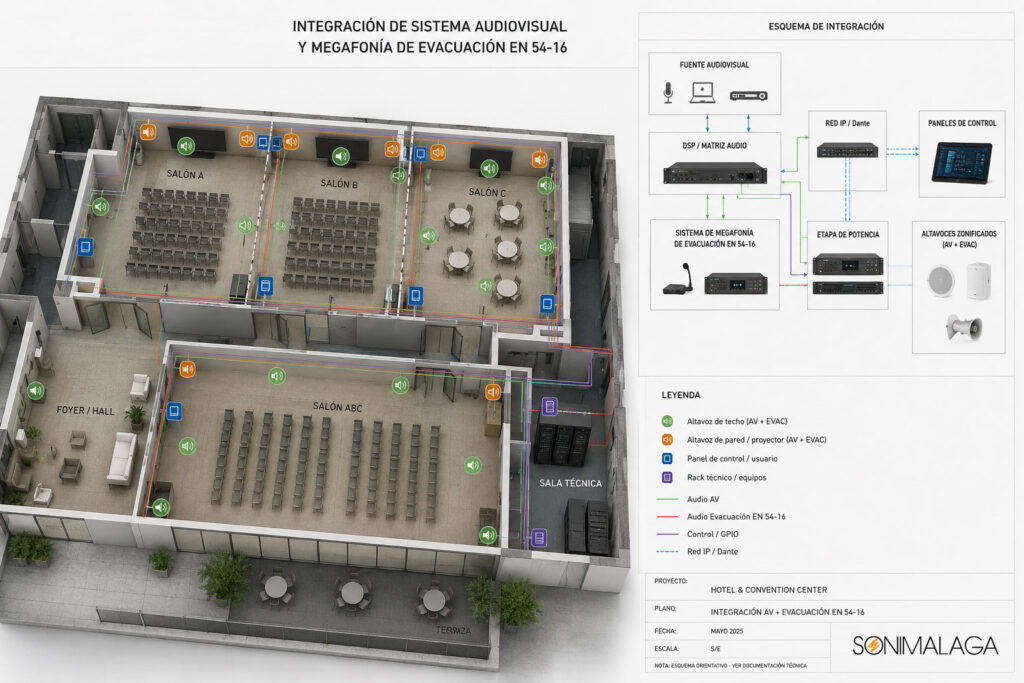 Integración audiovisual y megafonía de evacuación en proyecto arquitectónico
